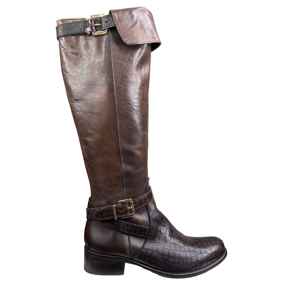 Vintage Vera Gomma Italian Brown Leather Cuffed Riding Boot Size 38 US 7/7.5